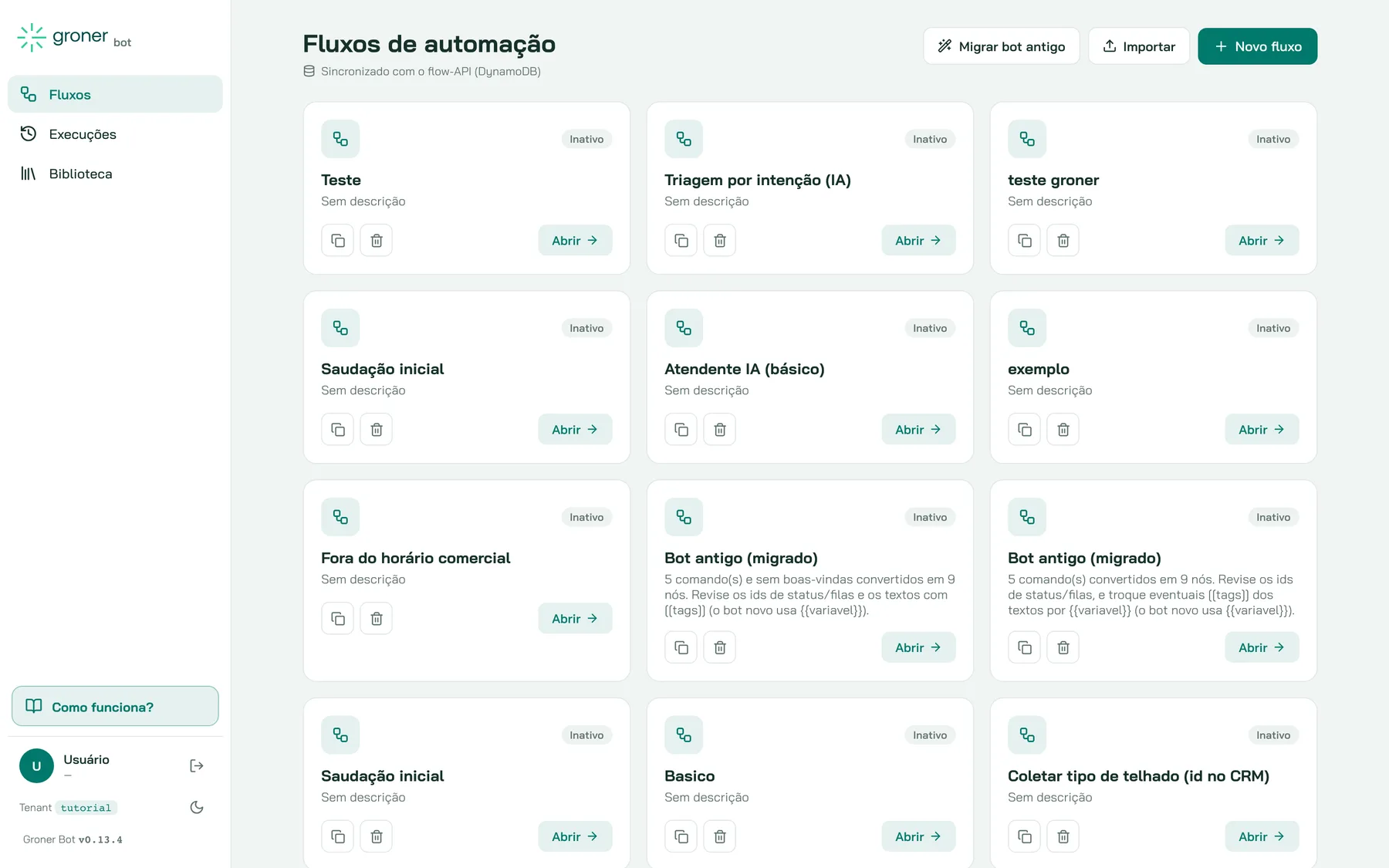 Groner Bot com editor visual de automações de conversa