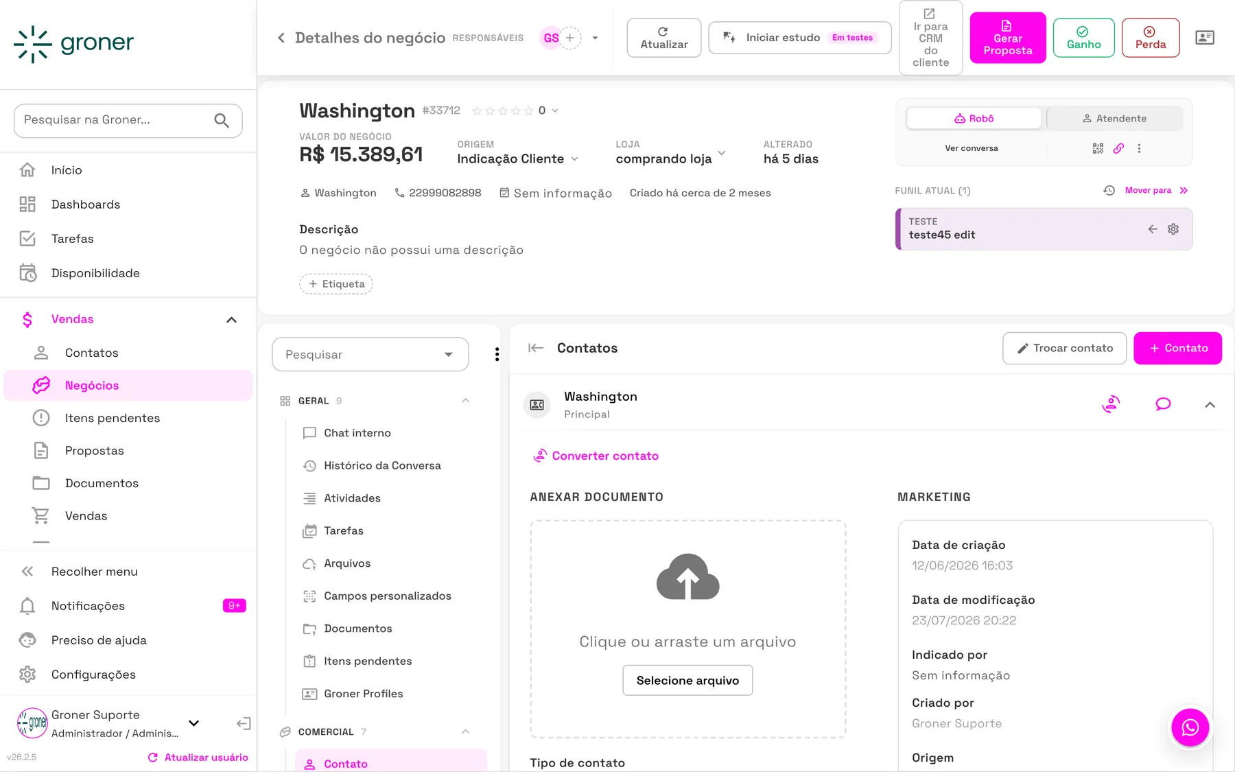 Copiloto do vendedor no Groner respondendo sobre uma oportunidade