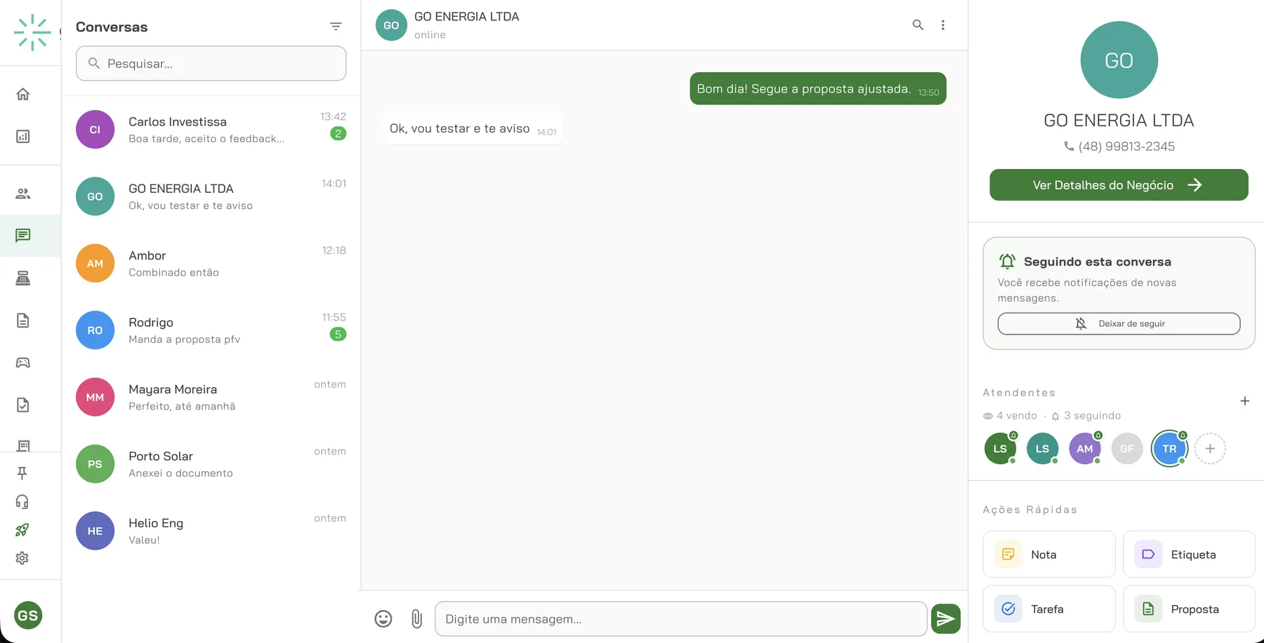 Groner Zap com inbox de WhatsApp compartilhada e automações